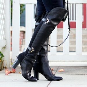 Isola Black Over-the-Knee Leather Heeled Boots